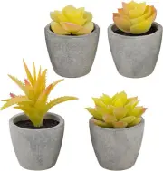 Set of 4 Yellow Fake Succulents, Artificial Small Succulents 4pcs