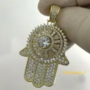 3CT Round Cut Diamond Hamsa Hand Jewelry Pendant 14K Yellow Gold Finish