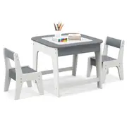 Babyjoy Table & Chairs Set Toddler Activity Table Set w/Double-sized Tabletop Fun Children Furniture Set Grey