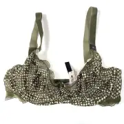 NEW Victorias Secret 34D Scoopneck Bra Unlined Beige Green Mesh Sheer #1178