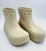 Women's Crocs Classic Crush Waterproof Rain Boots Bone W6 Lightweight NEW