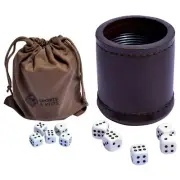 TW Handmade Dark Brown Leather Dice Cup With Carry Bag