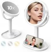 LitBear 8" Large Lighted Makeup Mirror with 10X/1X Magnification