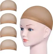 URAQT Wig Caps, 4 Pcs Stretchy Nylon Stocking Wig Cap Ultra Thin, Unisex Nude Wig Cap to Hold Wig in Place for Women Men, Breathable Wig Net Cap for Long Short Hair
