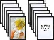 uxcell Magnetic Sign Holder 8.5 x 11, 12 Pcs Magnetic Display Frame Self Adhesive Reusable A4 Magnetic Picture Frame Double Sided for Refrigerator White Board Window Wall Photo,Black