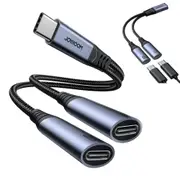 Joyroom SY-C03 2-in-1 USB-C Audio Adapter, Dual USB Type C Ports Connector for Fast Charging and Music Playback, Black