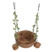 Coconut Birdhouse Swing Hammock Toy for Birds Natural Wooden Nest for Parrots