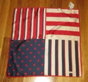 NWT ECHO Red White Blue Polka Dots Striped 100% Silk Square Scarf 20"
