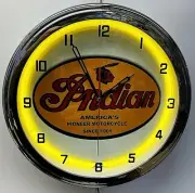 16" INDIAN Motorcycle Since 1901 Old Sign Yellow Neon Clock