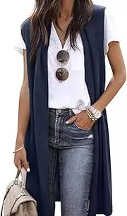 [Dresswel] Womens Sleeveless Cardigan Ladies Draped Open Front Long Waistcoat Jacket Blazer Vest Coat