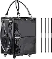Mosmgibox Reusable Grocery Bag On Wheels with Support Pole, Large Rolling Tote Bag, Waterproof Shopping Bags with Zipper Cover, Utility Tote Bag, Shopping Basket Carries Up to 46 LBS