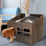 Large Solid Wooden Cat House Crate Side Table Pet Puppy Kitten with Soft Cushion