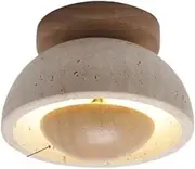 Modern Nordic Ceiling Lamp - Natural Wood & Yellow Travertine Ellipse Canopy Light Fixture(Brown)