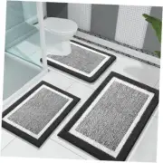 Bathroom Rugs Sets 3 Piece, Soft 24"x16"+24"x20"+30"x20" Black and White