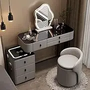 Modern Vanity Desk With Touch LED Mirror 3 Color Lighting Modes 3 Drawers Storage Cabinet Charging Station Gray Bedroom Makeup Vanity Table