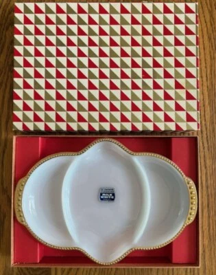 50s Anchor Hocking Fire-King Golden Anniversary MilkGlass Relish Dish w/Gold WS5