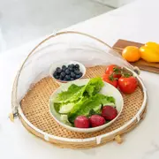 Bamboo Baskets Tent Tray Anti Bug Hand-woven Food Fruit Container Net Mesh Cover