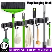 Mop Broom Holder 4 Racks and 5 Hooks Wall Mount Broom Organizer Storage Tool