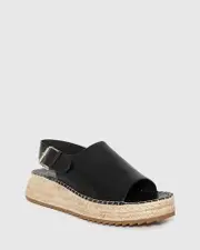 Laros Black Leather Slingback Flatform Espadrille.