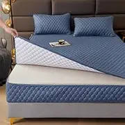 Double Mattress Cover Zipped Customizable Quilted Mattress Protector Single/Small Double/King Bed Mattress Topper Cover Fully Total Encasement Cover Anti-dust Washable Fitted Sheet(100x190+30cm,Blue A
