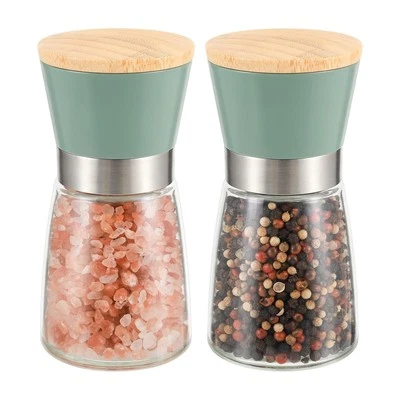 Salt and Pepper Grinder Set Bamboo Lid- Adjustable Coarse Salt and Pepper Mil...