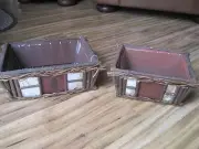 Rustic Wood Decorative Crate Boxes with plastic liners - Set of 2 Birch Bark
