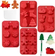 Christmas Silicone Cake Pop Molds,BPA Free -4 Molds,1 Kitchen Tong and 1 Scraper