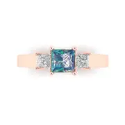 1.11 ct Princess Cut Moissanite Gemstone Three-Stone Promise Ring Rose Gold
