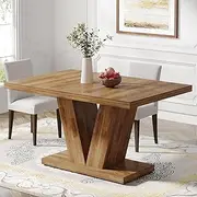 Tribesigns 119cm Dining Table for 4, Walnut Brown Kitchen Dinner Table with Heavy Duty Pedestal, Farmhouse Wooden Eating Table for Home, Dining Room, Small Space