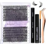 Individual Eyelash Kit Reusable Lash C/D Curl Cluster 12-16mm Length Soft DIY Eyelashes with Lash Band and Seal Applicator Remover Brush DIY Lashes Kit (40/50P-D Kit,12-16mm)