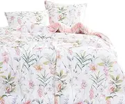 Wake In Cloud - Quilt Cover Set, Soft Microfiber Duvet Doona Cover Bedding with Pattern Printed, 3 Pieces, Floral Pink, Queen Size