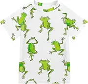 [ODAWA] Green Frogs Jumping Poses Kids Swim Shirt Short Sleeve Rash Guard Surfing Beach Shirts