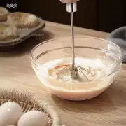 Stainless Steel Egg Whisk Semi Automatic Egg Beater Hand Push Rotating Whisk US