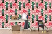 3D Flamingo Pineapple Pattern Self-adhesive Removeable Wallpaper Wall Mural