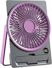 Ultra Slim Card USB Rechargeable Mini Fan, 2025 New Folding Desk Fan, Mini Quiet Portable, with Phone Holder, 180° Tilt Folding,LCD Digital Display,6 Speeds Strong Wind, Hanging (Pink)