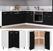 Corner Bottom Cabinet Black 75.5x75.5x80.5 cm Engineered Wood,Corner Kitchen Storage Cabinet with 2 Shelves for Ample Storage in Black Storage Cabinets