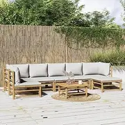 8 Piece Garden Lounge Set with Light Grey Cushions Bamboo Patio Bar Sets