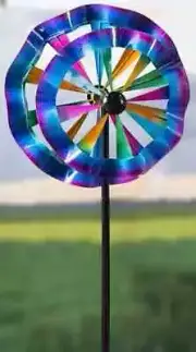 Metal Rainbow Kinetic Wind Spinner Yard Art