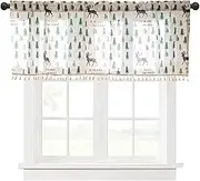 KEOYA Linen Valance Thermal Insulated Window Valances Living Room Light Filtering Drapes with Rod Pocket for Bedroom Short Curtain Forest Pattern 59" Wx31 L 1Pair