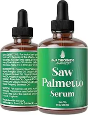 Saw Palmetto With Rosemary, Peppermint, Pumpkin Seed Oil - Vegan Thickening, Moisturizing, Strengthening Serum For Hair Growth - Scalp Treatment For Weak, Dry, Frizzy Hair - For Women, Men 1oz