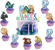 25Pcs Wings of Fire Party Cake topper Dragon Theme Cake Decorations with 24pcs Cupcake Toppers, 1pcs Big Cake Topper for Wings of Fire Birthday Party Supplies
