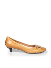 Camel Leather Kitten Pumps