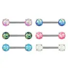 Pair of Opal Glitter Front Prong Set Surgical Steel Nipple Rings