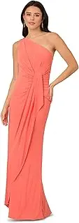 [Adrianna Papell] Women's One Shoulder Jersey Dress, Red Wine, 8, Orange Coral, 18