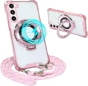 Belzsxy Magnetic Mobile Phone Chain for Samsung Galaxy S23 Plus with Strap [Compatible with Mag-Safe] Camera Protection Electroplating Transparent Silicone Case Removable Cord for Hanging Mobile Phone