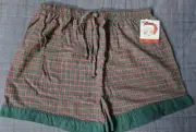 Vintage K-mart Christmas Green Plaid Flannel Santa Pajama Shorts NWT