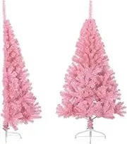 Artificial Half Christmas Tree with Stand Pink 150 cm PVC Holiday Decor Festive