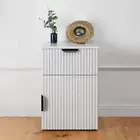 NNEDSZ PORTO BEDSIDE TABLE - WHITE - FLUTED - PULL BLACK