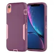 For Apple iPhone XR 3in1 Case Drop Resistant Defender Tradies Hybrid Armor Heavy Duty Rugged Shockproof Tough Cover (Purple)