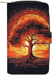 [RTSEBVN] Leather Wallet Multifunction Long Wallet Fashion Burning Tree of Life Printing Leather Purse with For Women And Men, style, 19.7x11x3.5cm, Leather Wallet